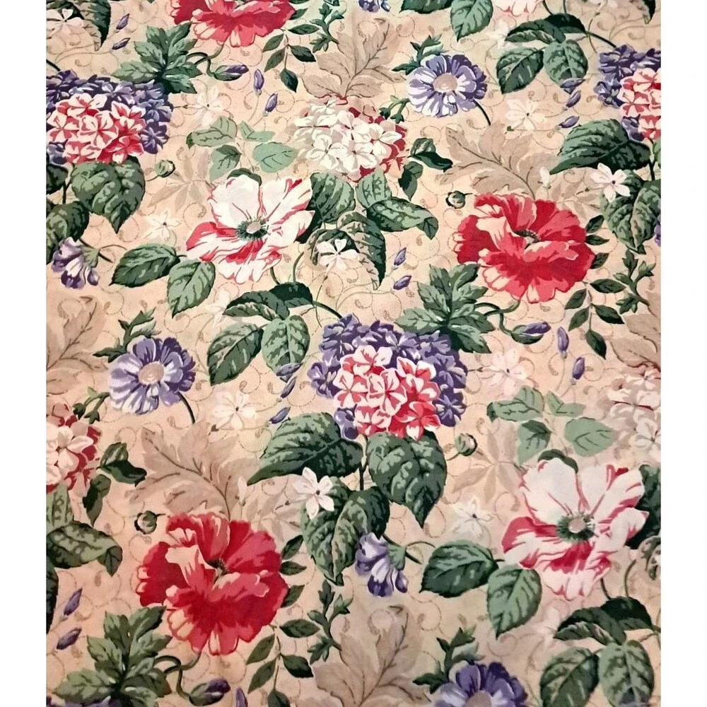 Vintage Floral Shower Curtain W Valance Lace Trim Pink Purple Country Cottage